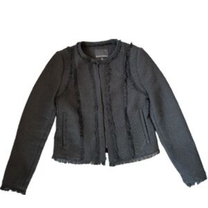Banana Republic Black Tweed Fringe Collarless Jacket